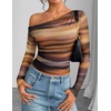 image:imageZESICA Womens Floral Mesh Off Shoulder Long Sleeve TopsRosebrown