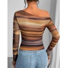 image:imageZESICA Womens Floral Mesh Off Shoulder Long Sleeve TopsRosebrown