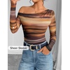 image:imageZESICA Womens Floral Mesh Off Shoulder Long Sleeve TopsRosebrown