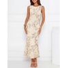 image:imageZESICA Womens Floral Mesh Slit Bodycon Wedding Guest Cocktail Midi DressAlmond