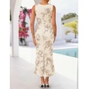 image:imageZESICA Womens Floral Mesh Slit Bodycon Wedding Guest Cocktail Midi DressAlmond