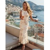 image:imageZESICA Womens Floral Mesh Slit Bodycon Wedding Guest Cocktail Midi DressAlmond