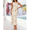 image:imageZESICA Womens Floral Mesh Slit Bodycon Wedding Guest Cocktail Midi DressAlmond