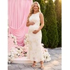 image:imageZESICA Womens Floral Mesh Slit Bodycon Wedding Guest Cocktail Midi DressApricot