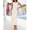 image:imageZESICA Womens Floral Mesh Slit Bodycon Wedding Guest Cocktail Midi DressApricot