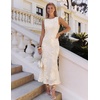 image:imageZESICA Womens Floral Mesh Slit Bodycon Wedding Guest Cocktail Midi DressApricot