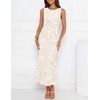 image:imageZESICA Womens Floral Mesh Slit Bodycon Wedding Guest Cocktail Midi DressApricot