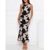 image:imageZESICA Womens Floral Mesh Slit Bodycon Wedding Guest Cocktail Midi DressBlack