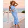image:imageZESICA Womens Floral Mesh Slit Bodycon Wedding Guest Cocktail Midi DressBlue