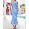 image:imageZESICA Womens Floral Mesh Slit Bodycon Wedding Guest Cocktail Midi DressBlue
