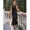 image:imageZESICA Womens Floral Mesh Slit Bodycon Wedding Guest Cocktail Midi DressDim