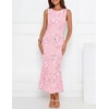 image:imageZESICA Womens Floral Mesh Slit Bodycon Wedding Guest Cocktail Midi DressLightpink