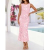 image:imageZESICA Womens Floral Mesh Slit Bodycon Wedding Guest Cocktail Midi DressLightpink