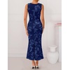 image:imageZESICA Womens Floral Mesh Slit Bodycon Wedding Guest Cocktail Midi DressNavy
