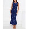 image:imageZESICA Womens Floral Mesh Slit Bodycon Wedding Guest Cocktail Midi DressNavy