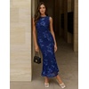 image:imageZESICA Womens Floral Mesh Slit Bodycon Wedding Guest Cocktail Midi DressNavy