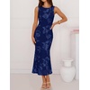 image:imageZESICA Womens Floral Mesh Slit Bodycon Wedding Guest Cocktail Midi DressNavy