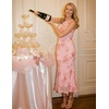 image:imageZESICA Womens Floral Mesh Slit Bodycon Wedding Guest Cocktail Midi DressPink