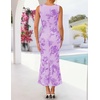 image:imageZESICA Womens Floral Mesh Slit Bodycon Wedding Guest Cocktail Midi DressPurple