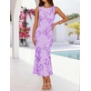 image:imageZESICA Womens Floral Mesh Slit Bodycon Wedding Guest Cocktail Midi DressPurple