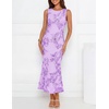 image:imageZESICA Womens Floral Mesh Slit Bodycon Wedding Guest Cocktail Midi DressPurple