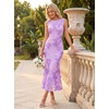 image:imageZESICA Womens Floral Mesh Slit Bodycon Wedding Guest Cocktail Midi DressPurple