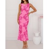 image:imageZESICA Womens Floral Mesh Slit Bodycon Wedding Guest Cocktail Midi DressRose