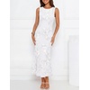 image:imageZESICA Womens Floral Mesh Slit Bodycon Wedding Guest Cocktail Midi DressWhite