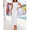 image:imageZESICA Womens Floral Mesh Slit Bodycon Wedding Guest Cocktail Midi DressWhite