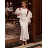 image:imageZESICA Womens Floral Mesh Slit Bodycon Wedding Guest Cocktail Midi DressWhite