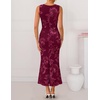 image:imageZESICA Womens Floral Mesh Slit Bodycon Wedding Guest Cocktail Midi DressWine