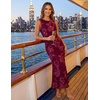 image:imageZESICA Womens Floral Mesh Slit Bodycon Wedding Guest Cocktail Midi DressWine