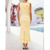image:imageZESICA Womens Floral Mesh Slit Bodycon Wedding Guest Cocktail Midi DressYellow