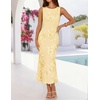 image:imageZESICA Womens Floral Mesh Slit Bodycon Wedding Guest Cocktail Midi DressYellow