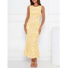image:imageZESICA Womens Floral Mesh Slit Bodycon Wedding Guest Cocktail Midi DressYellow