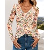 image:imageZESICA Womens Floral Ruffle Mesh Tops Long Sleeve ShirtsApricot