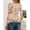 image:imageZESICA Womens Floral Ruffle Mesh Tops Long Sleeve ShirtsApricot