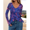 image:imageZESICA Womens Floral Ruffle Mesh Tops Long Sleeve ShirtsBlue