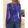 image:imageZESICA Womens Floral Ruffle Mesh Tops Long Sleeve ShirtsBlue