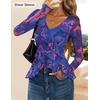 image:imageZESICA Womens Floral Ruffle Mesh Tops Long Sleeve ShirtsBlue