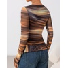 image:imageZESICA Womens Floral Ruffle Mesh Tops Long Sleeve ShirtsBrown