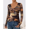 image:imageZESICA Womens Floral Ruffle Mesh Tops Long Sleeve ShirtsBrown