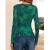 image:imageZESICA Womens Floral Ruffle Mesh Tops Long Sleeve ShirtsGreen