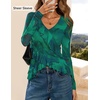 image:imageZESICA Womens Floral Ruffle Mesh Tops Long Sleeve ShirtsGreen