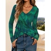 image:imageZESICA Womens Floral Ruffle Mesh Tops Long Sleeve ShirtsGreen