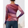 image:imageZESICA Womens Floral Ruffle Mesh Tops Long Sleeve ShirtsMulticolour