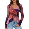 image:imageZESICA Womens Floral Ruffle Mesh Tops Long Sleeve ShirtsMulticolour