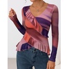 image:imageZESICA Womens Floral Ruffle Mesh Tops Long Sleeve ShirtsMulticolour