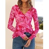 image:imageZESICA Womens Floral Ruffle Mesh Tops Long Sleeve ShirtsPink