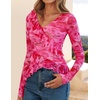 image:imageZESICA Womens Floral Ruffle Mesh Tops Long Sleeve ShirtsPink